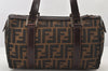 Authentic FENDI Zucca Hand Boston Bag Purse Canvas Leather Brown 4670K