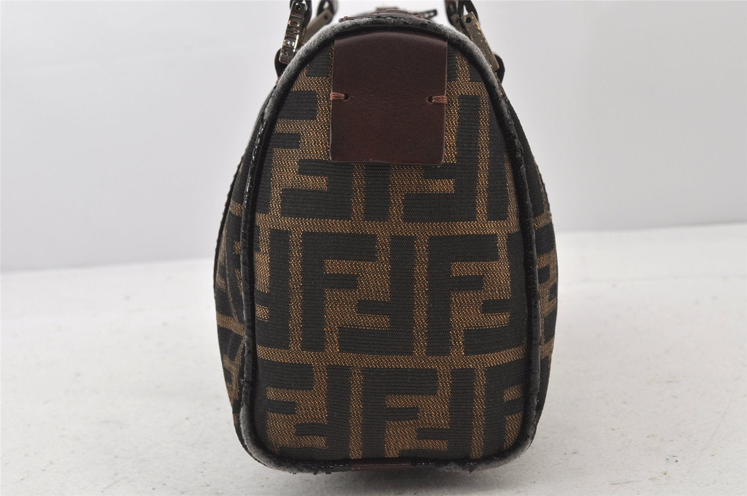 Authentic FENDI Zucca Hand Boston Bag Purse Canvas Leather Brown 4670K