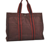 Authentic HERMES Vintage Fourre Tout MM Hand Tote Bag Canvas Wine Red 4671J