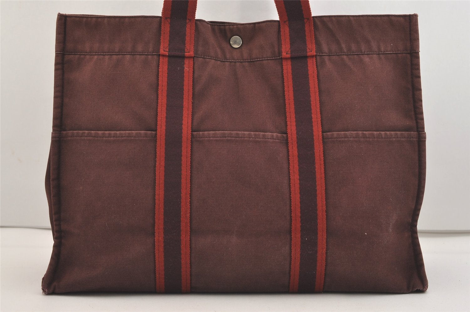 Authentic HERMES Vintage Fourre Tout MM Hand Tote Bag Canvas Wine Red 4671J
