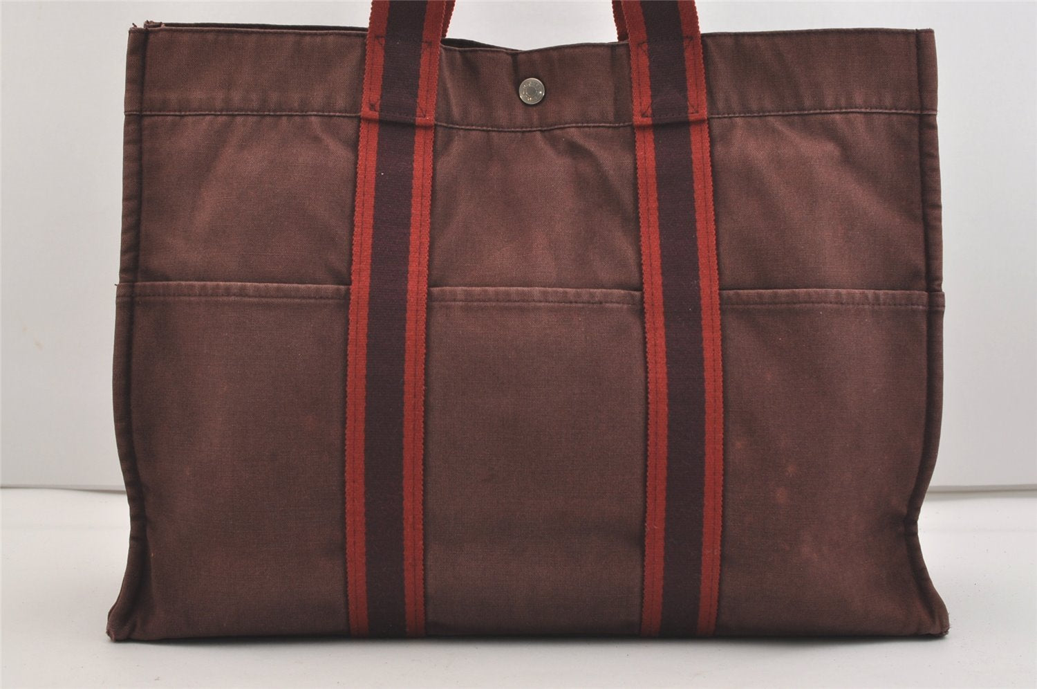 Authentic HERMES Vintage Fourre Tout MM Hand Tote Bag Canvas Wine Red 4671J