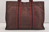 Authentic HERMES Vintage Fourre Tout MM Hand Tote Bag Canvas Wine Red 4671J