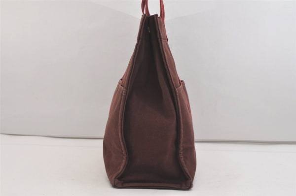 Authentic HERMES Vintage Fourre Tout MM Hand Tote Bag Canvas Wine Red 4671J