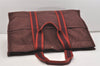 Authentic HERMES Vintage Fourre Tout MM Hand Tote Bag Canvas Wine Red 4671J