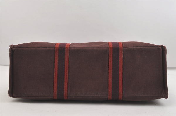 Authentic HERMES Vintage Fourre Tout MM Hand Tote Bag Canvas Wine Red 4671J