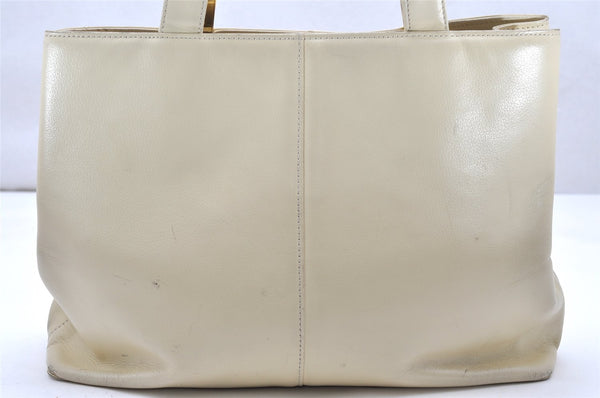 Authentic BURBERRY Vintage Leather Hand Bag Cream White 4671K