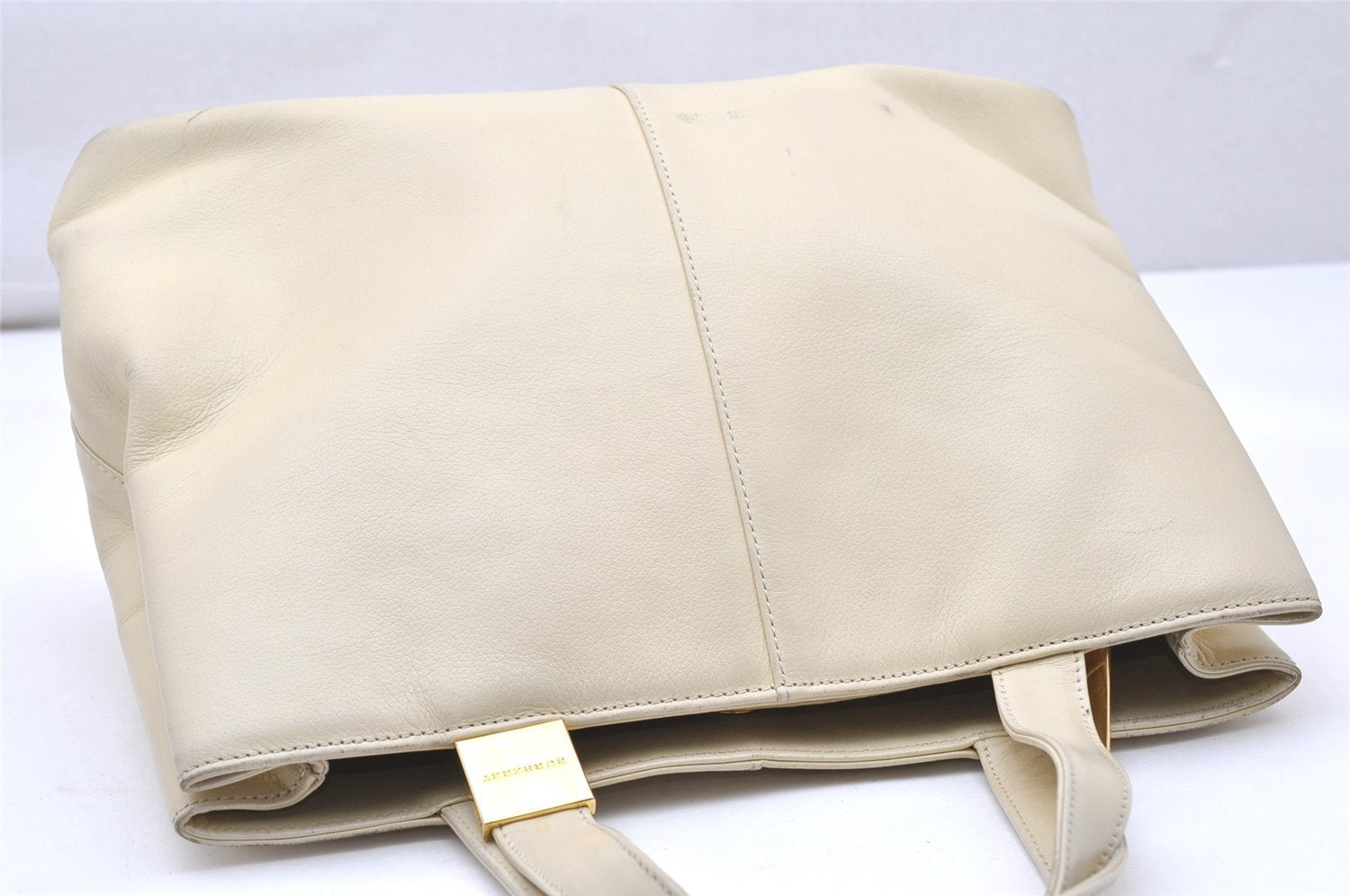 Authentic BURBERRY Vintage Leather Hand Bag Cream White 4671K