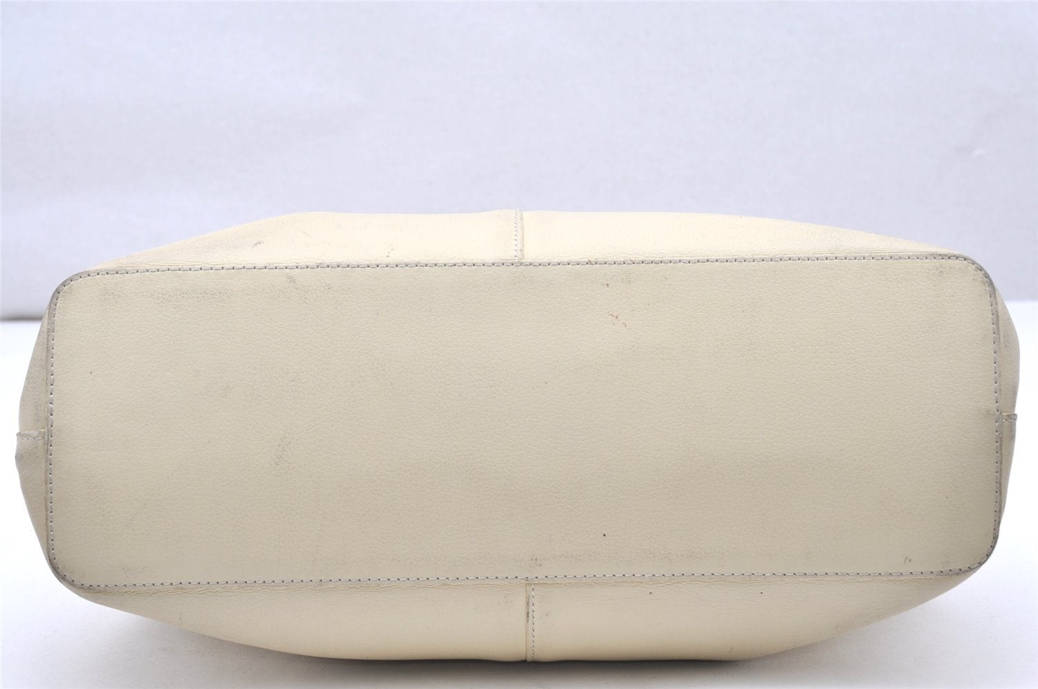 Authentic BURBERRY Vintage Leather Hand Bag Cream White 4671K