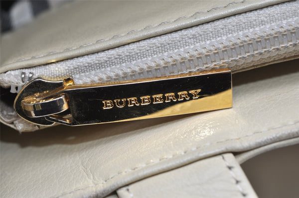 Authentic BURBERRY Vintage Leather Hand Bag Cream White 4671K