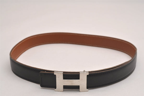 Authentic HERMES Mini Constance Leather Belt Size 65cm 25.6" Black Brown 4672J