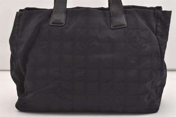 Authentic CHANEL New Travel Line Shoulder Tote Bag Nylon Leather Black 4673J