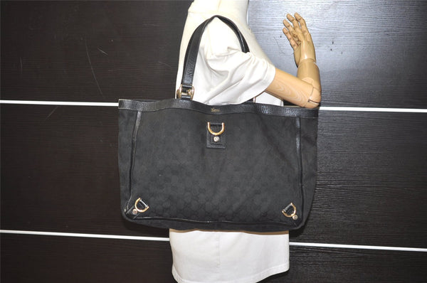 Authentic GUCCI Abbey Shoulder Tote Bag GG Canvas Leather 141472 Black 4676I