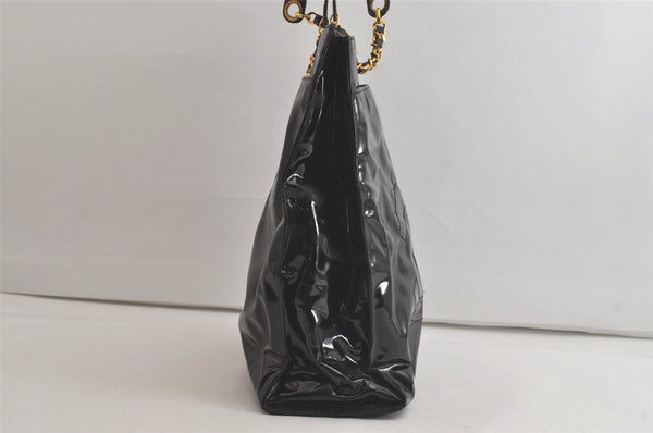 Authentic CHANEL Vintage CC Logo Chain Shoulder Tote Bag Enamel Black 4676K