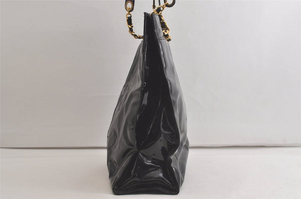 Authentic CHANEL Vintage CC Logo Chain Shoulder Tote Bag Enamel Black 4676K