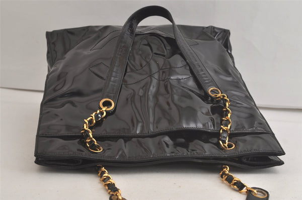 Authentic CHANEL Vintage CC Logo Chain Shoulder Tote Bag Enamel Black 4676K