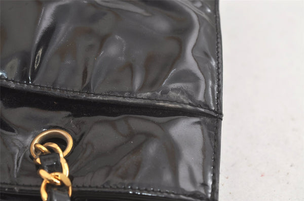 Authentic CHANEL Vintage CC Logo Chain Shoulder Tote Bag Enamel Black 4676K