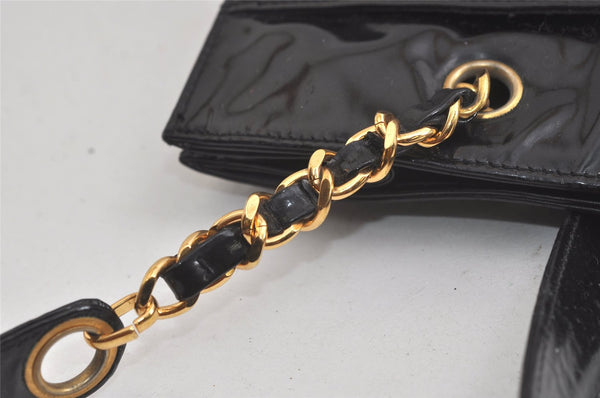 Authentic CHANEL Vintage CC Logo Chain Shoulder Tote Bag Enamel Black 4676K