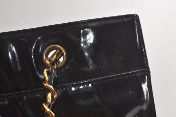 Authentic CHANEL Vintage CC Logo Chain Shoulder Tote Bag Enamel Black 4676K