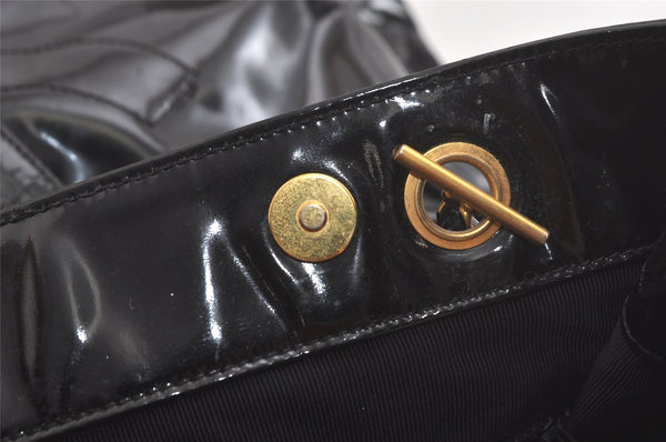 Authentic CHANEL Vintage CC Logo Chain Shoulder Tote Bag Enamel Black 4676K