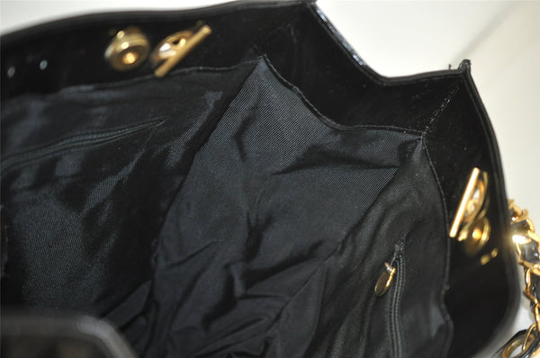 Authentic CHANEL Vintage CC Logo Chain Shoulder Tote Bag Enamel Black 4676K