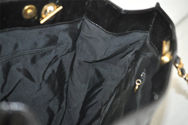 Authentic CHANEL Vintage CC Logo Chain Shoulder Tote Bag Enamel Black 4676K