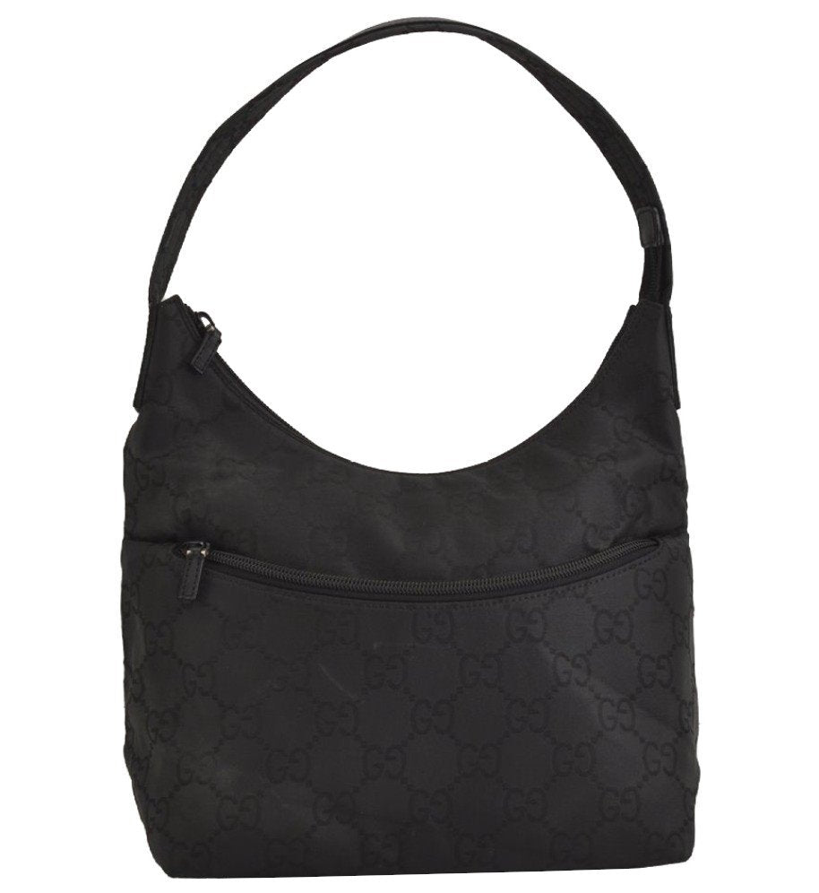 Authentic GUCCI Vintage Shoulder Hand Bag GG Nylon Leather 0018386 Black 4685J