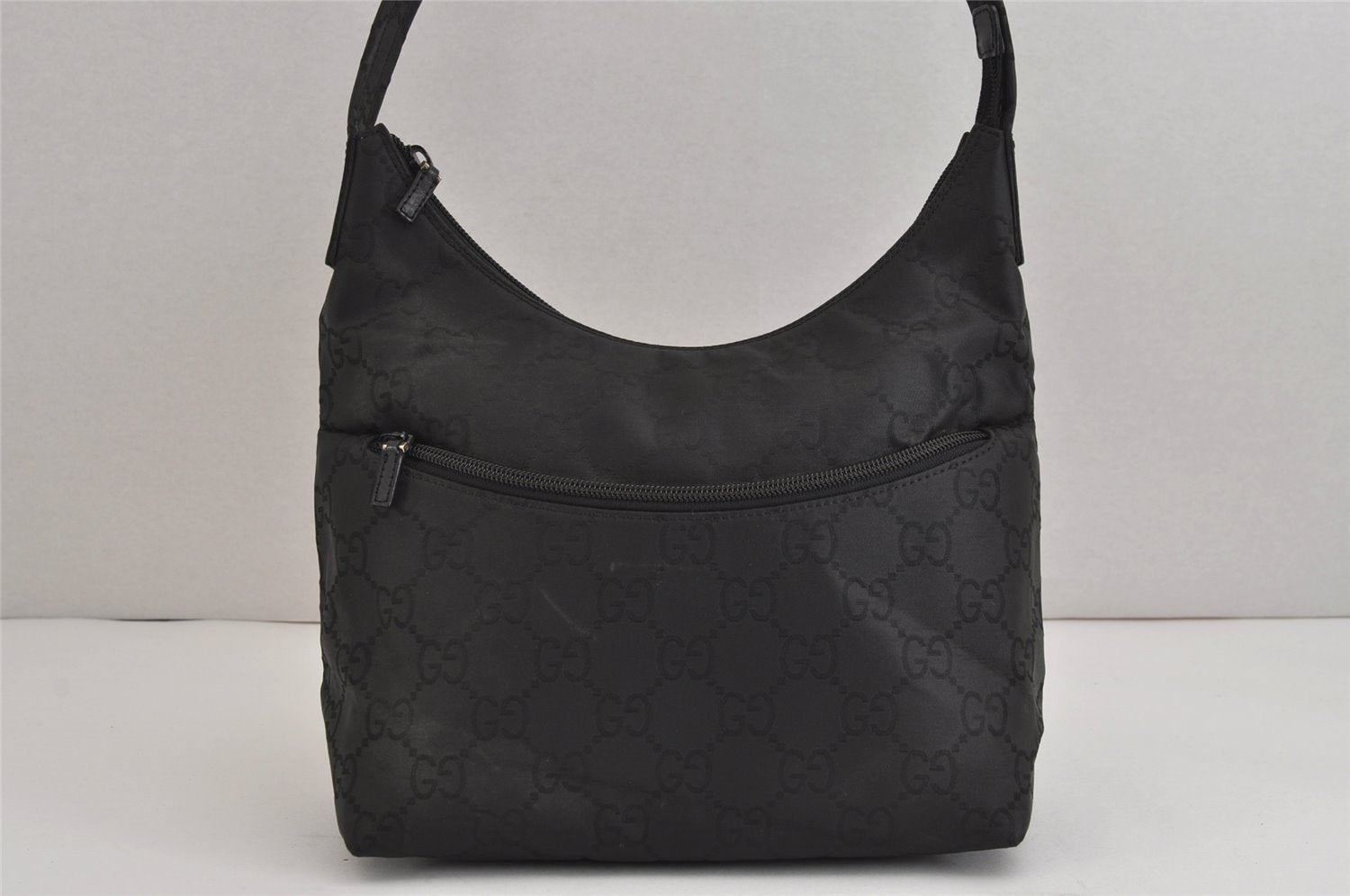 Authentic GUCCI Vintage Shoulder Hand Bag GG Nylon Leather 0018386 Black 4685J