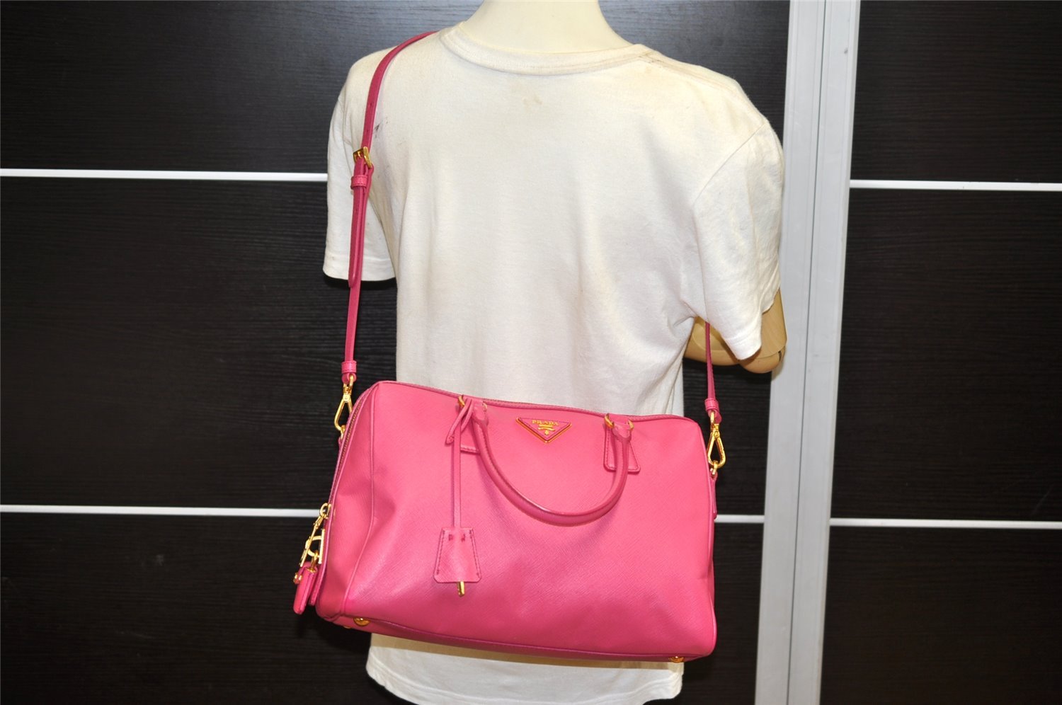 Authentic PRADA Saffiano Leather Nappa 2Way Shoulder Hand Bag Purse Pink 4689K