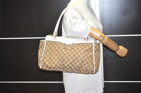 Authentic GUCCI Abbey Shoulder Tote Bag GG Canvas Leather 189831 Brown 4695I