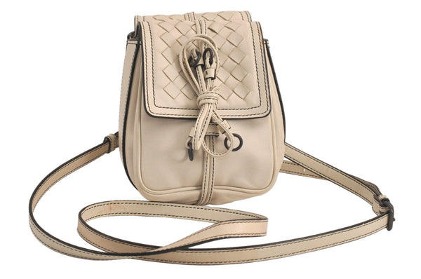 Authentic BOTTEGA VENETA Intrecciato Leather Shoulder Cross Body Bag White 4696M