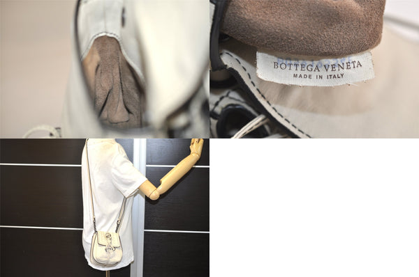Authentic BOTTEGA VENETA Intrecciato Leather Shoulder Cross Body Bag White 4696M
