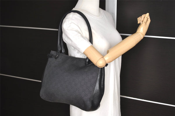 Authentic GUCCI Horsebit Shoulder Tote Bag GG Canvas Leather 101971 Black 4699I