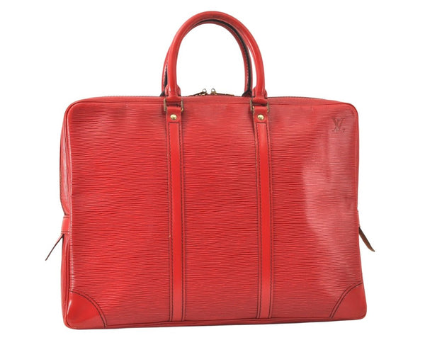 Authentic Louis Vuitton Epi Porte Documents Voyage Briefcase Red M54477 LV 4699K