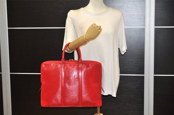 Authentic Louis Vuitton Epi Porte Documents Voyage Briefcase Red M54477 LV 4699K