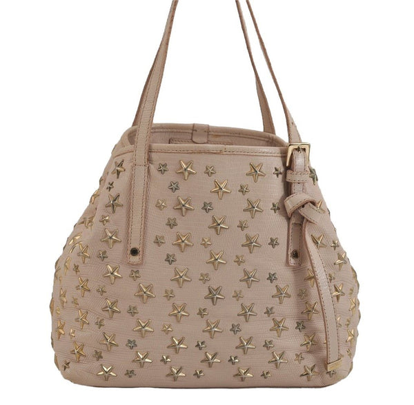 Authentic JIMMY CHOO Vintage Star Studs Leather Shoulder Tote Bag Pink 4700J