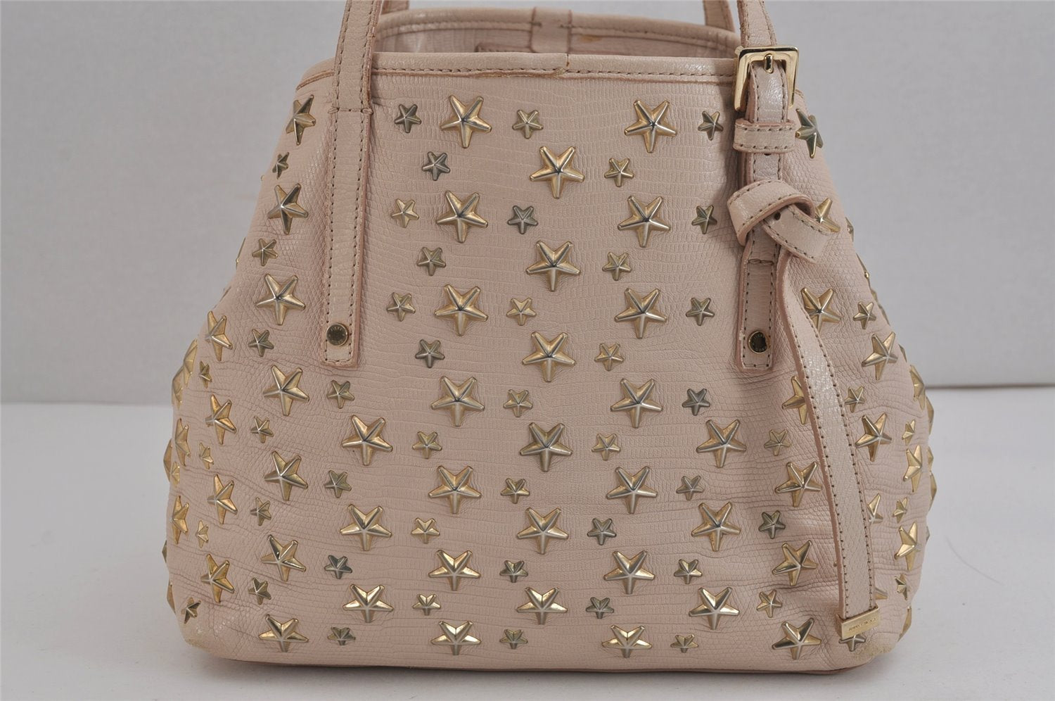 Authentic JIMMY CHOO Vintage Star Studs Leather Shoulder Tote Bag Pink 4700J