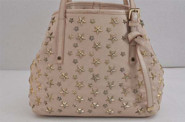 Authentic JIMMY CHOO Vintage Star Studs Leather Shoulder Tote Bag Pink 4700J