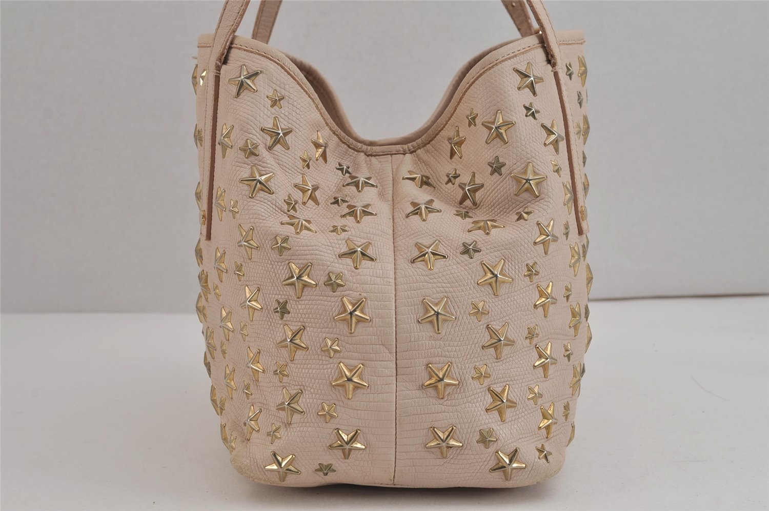 Authentic JIMMY CHOO Vintage Star Studs Leather Shoulder Tote Bag Pink 4700J