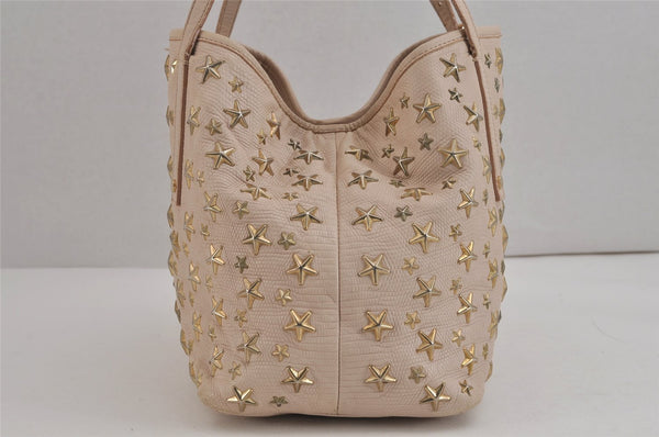 Authentic JIMMY CHOO Vintage Star Studs Leather Shoulder Tote Bag Pink 4700J