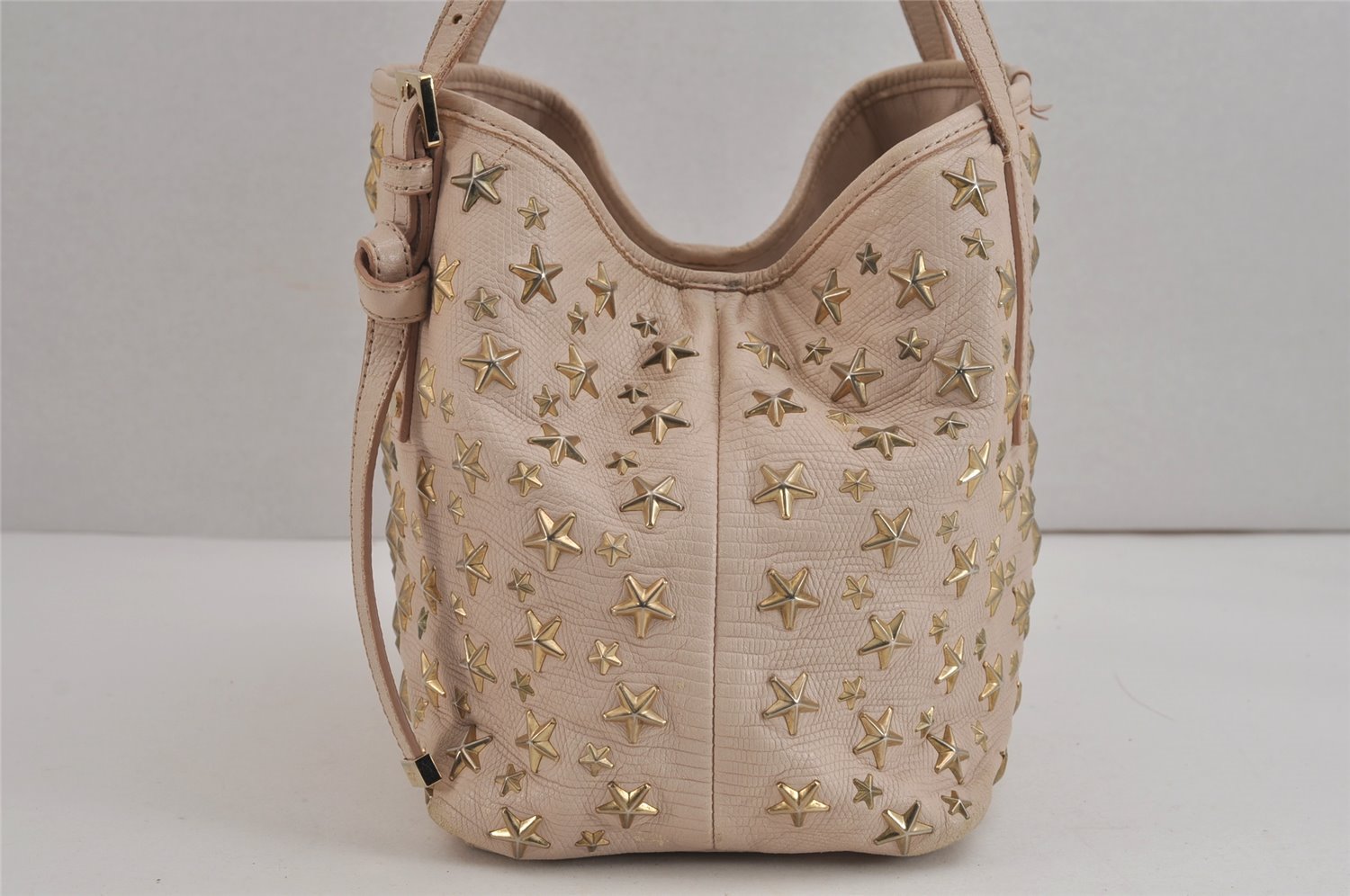 Authentic JIMMY CHOO Vintage Star Studs Leather Shoulder Tote Bag Pink 4700J