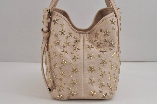 Authentic JIMMY CHOO Vintage Star Studs Leather Shoulder Tote Bag Pink 4700J