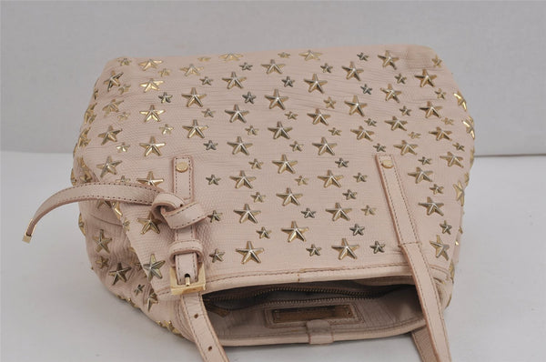 Authentic JIMMY CHOO Vintage Star Studs Leather Shoulder Tote Bag Pink 4700J