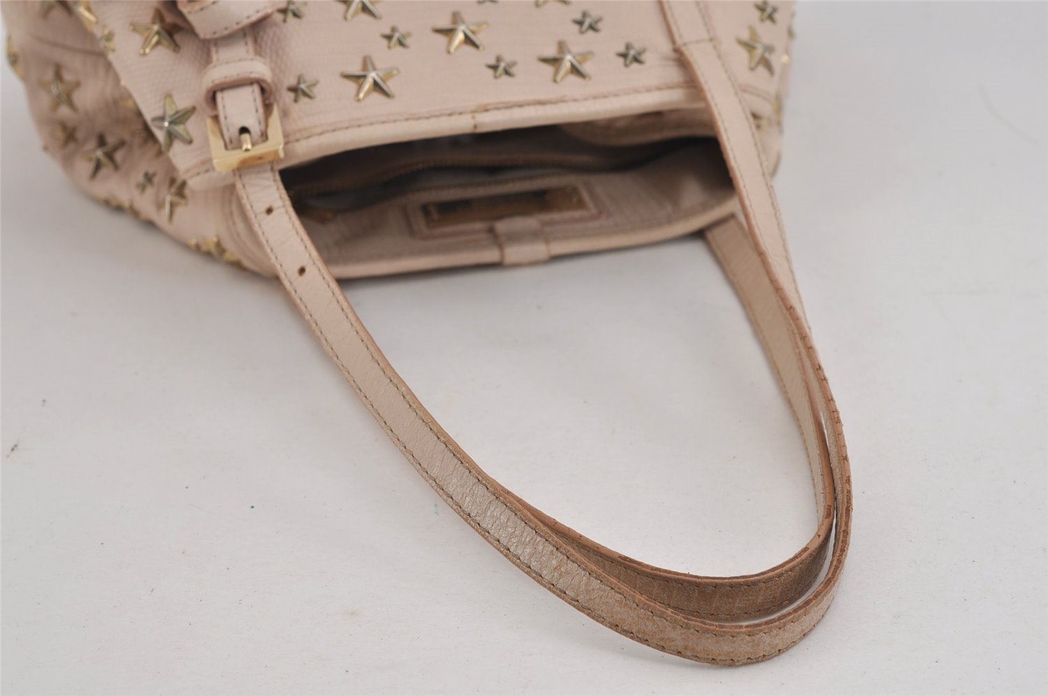 Authentic JIMMY CHOO Vintage Star Studs Leather Shoulder Tote Bag Pink 4700J