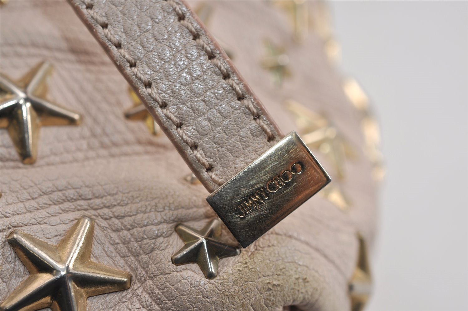 Authentic JIMMY CHOO Vintage Star Studs Leather Shoulder Tote Bag Pink 4700J