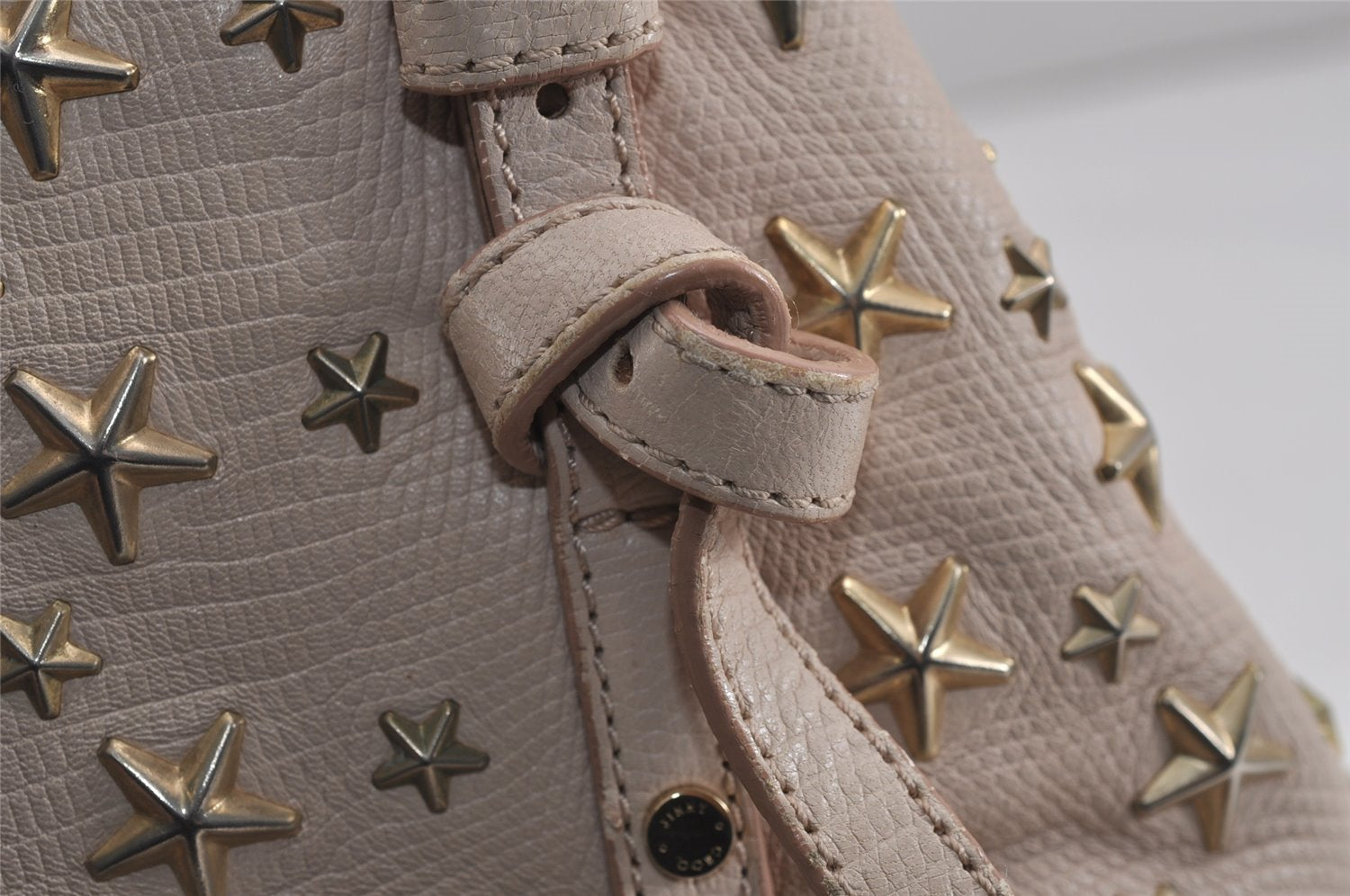 Authentic JIMMY CHOO Vintage Star Studs Leather Shoulder Tote Bag Pink 4700J