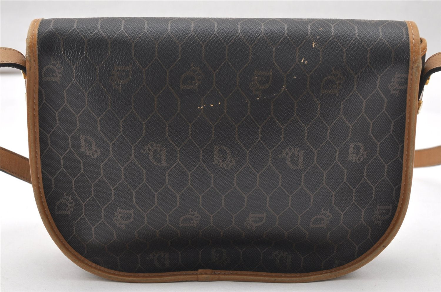 Authentic Christian Dior Honeycomb Shoulder Cross Bag PVC Leather Black 4700K