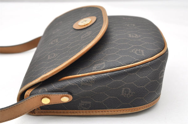 Authentic Christian Dior Honeycomb Shoulder Cross Bag PVC Leather Black 4700K