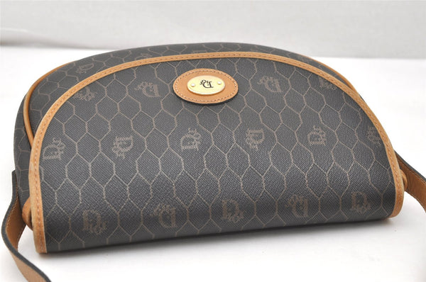Authentic Christian Dior Honeycomb Shoulder Cross Bag PVC Leather Black 4700K