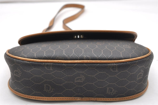 Authentic Christian Dior Honeycomb Shoulder Cross Bag PVC Leather Black 4700K