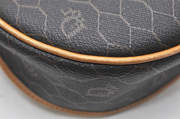 Authentic Christian Dior Honeycomb Shoulder Cross Bag PVC Leather Black 4700K